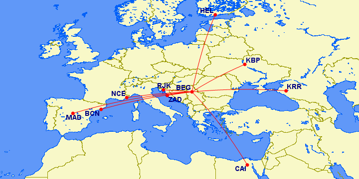 Air Serbia откроет рейсы в Краснодар и Киев (+ еще 7 направлений)