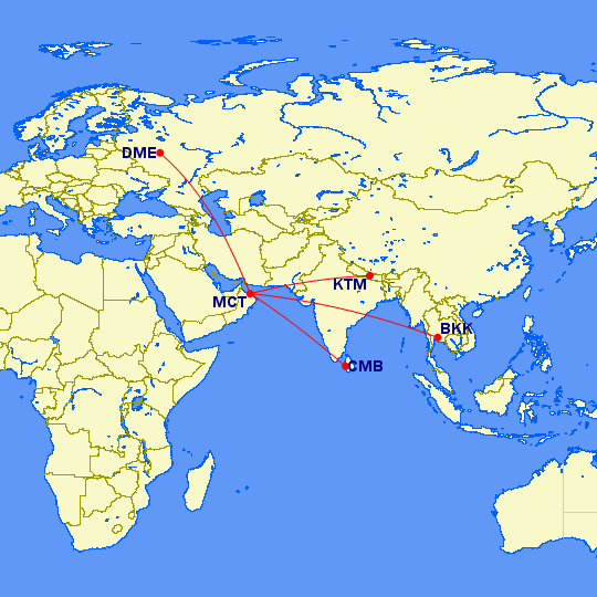 Отличные цены в бизнес-классе Oman Air из Москвы в Азию